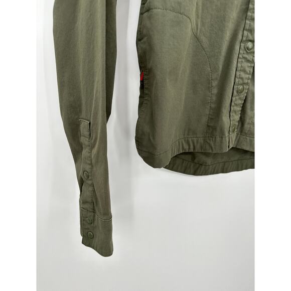 Topo Designs Button Down Shirt Women XS Olive Green Cropped Collar Cotton Nylon - Picture 3 of 7